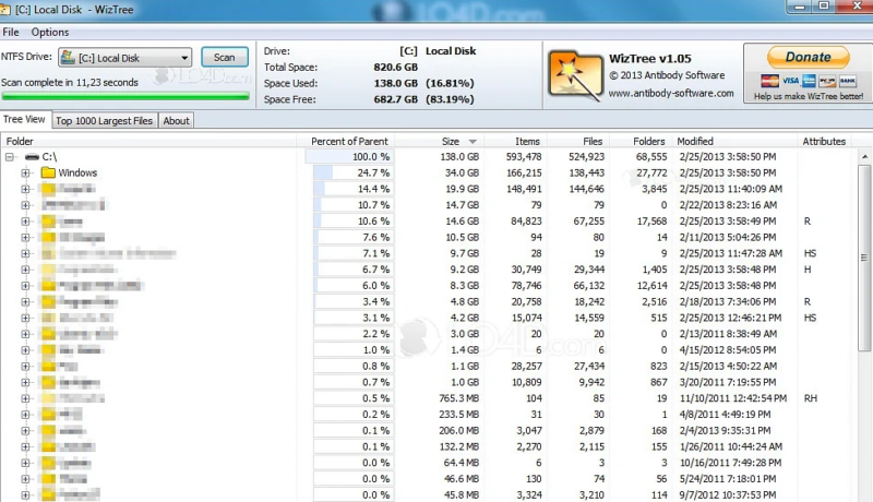 WizTree能够扫描并显示硬盘驱动器上最大文件的程序,释放存你的硬盘空间-oserp