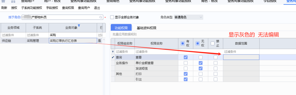 图片[1]-采购订单执行汇总表设定查看范围显示灰色 无法修改的问题-oserp